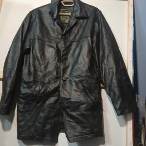 Vintage Eddie Bauer Heavy Men's Black Leather Pea Coat Small